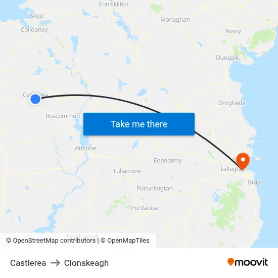 Castlerea to Clonskeagh map