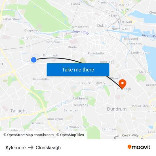 Kylemore to Clonskeagh map