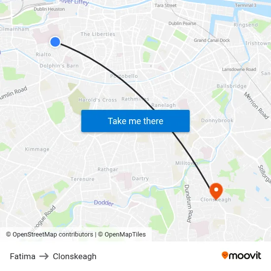 Fatima to Clonskeagh map