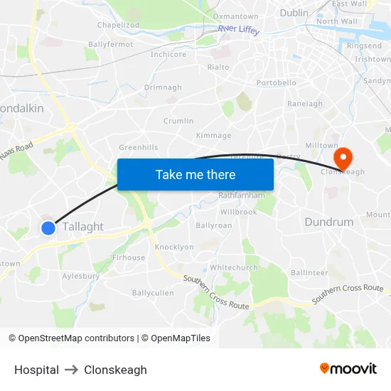 Hospital to Clonskeagh map