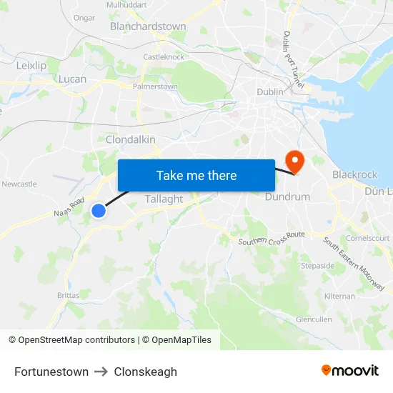 Fortunestown to Clonskeagh map