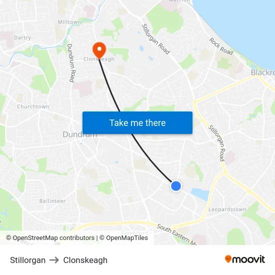 Stillorgan to Clonskeagh map