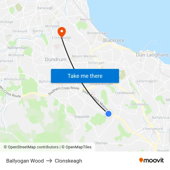 Ballyogan Wood to Clonskeagh map