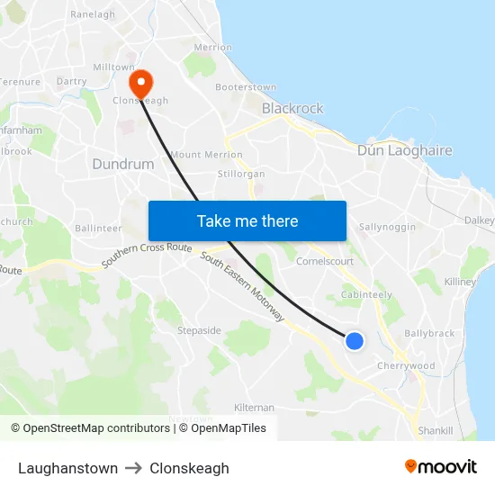 Laughanstown to Clonskeagh map