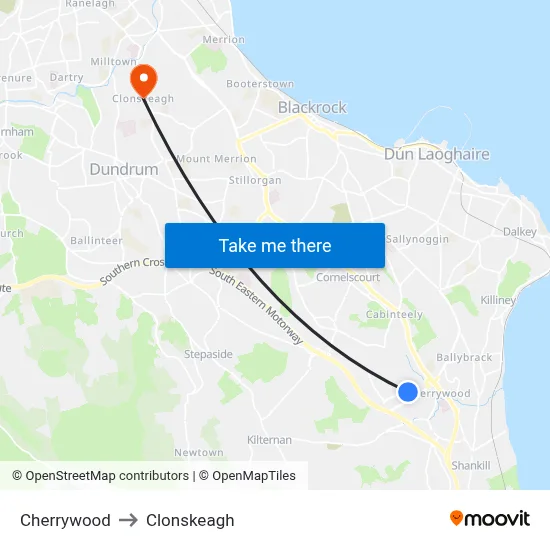 Cherrywood to Clonskeagh map