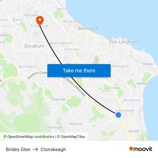 Brides Glen to Clonskeagh map