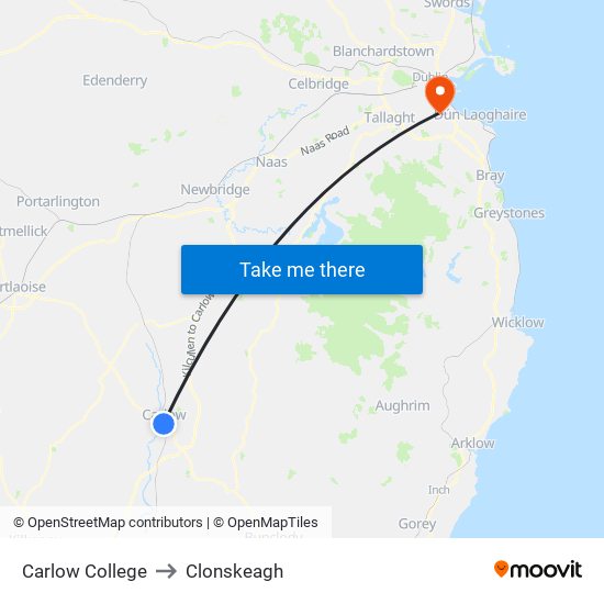 Carlow College to Clonskeagh map