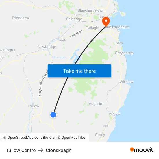 Tullow Centre to Clonskeagh map