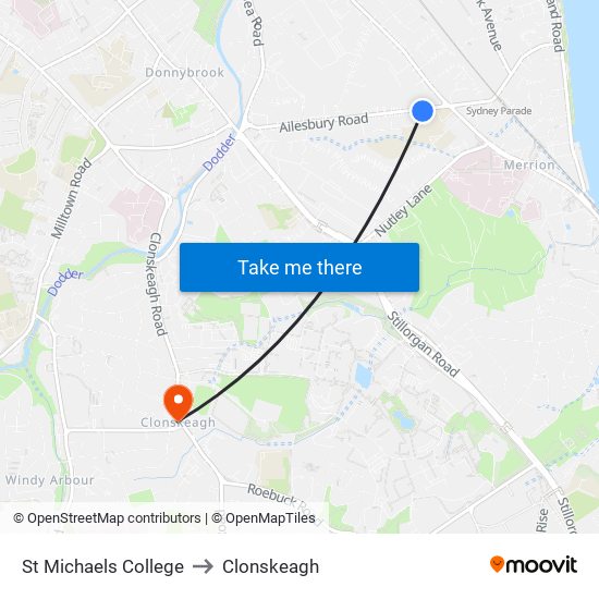 St Michaels College to Clonskeagh map