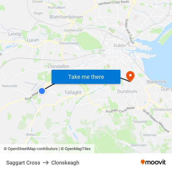 Saggart Cross to Clonskeagh map