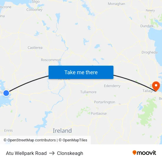 Atu Wellpark Road to Clonskeagh map