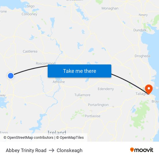 Abbey Trinity Road to Clonskeagh map