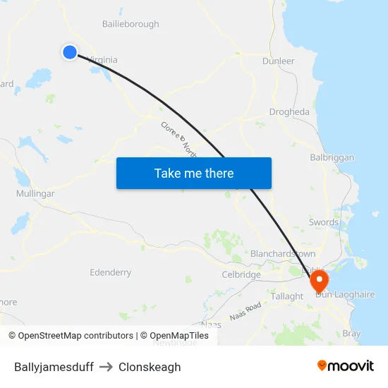 Ballyjamesduff to Clonskeagh map