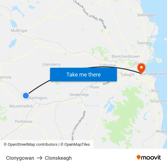 Clonygowan to Clonskeagh map