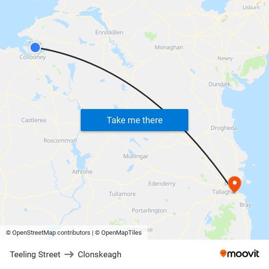 Teeling Street to Clonskeagh map