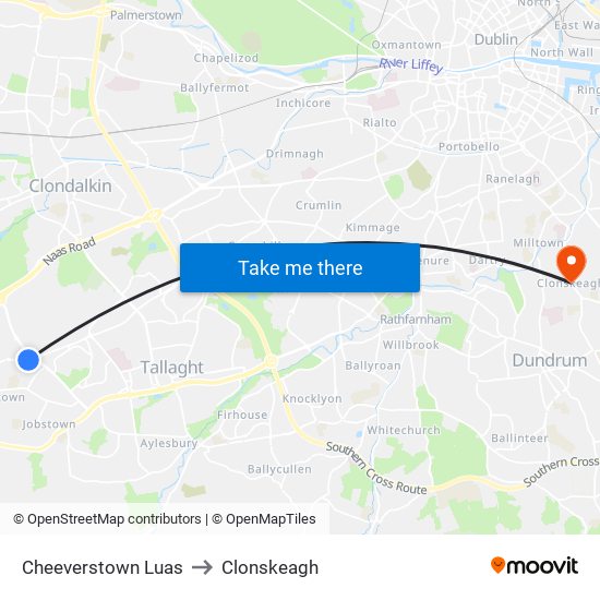 Cheeverstown Luas to Clonskeagh map