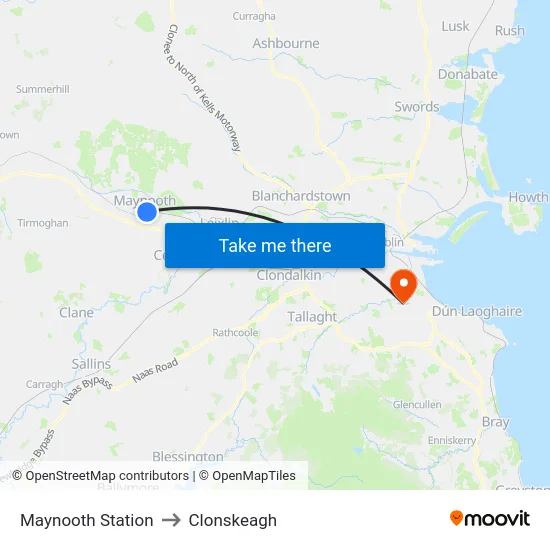 Maynooth Station to Clonskeagh map