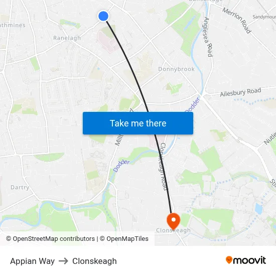 Appian Way to Clonskeagh map
