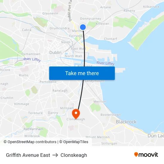 Griffith Avenue East to Clonskeagh map