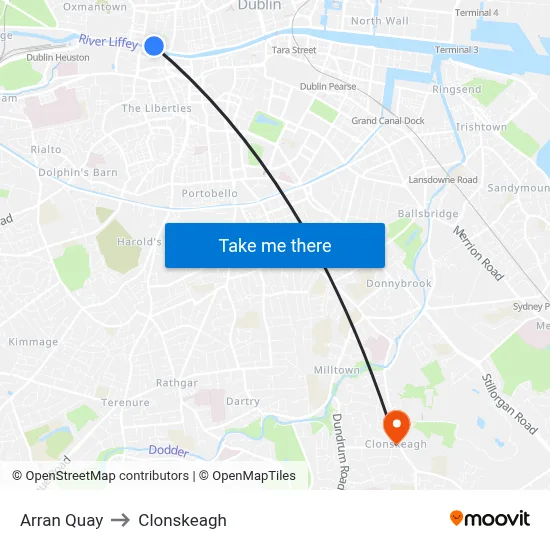 Arran Quay to Clonskeagh map