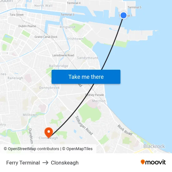 Ferry Terminal to Clonskeagh map