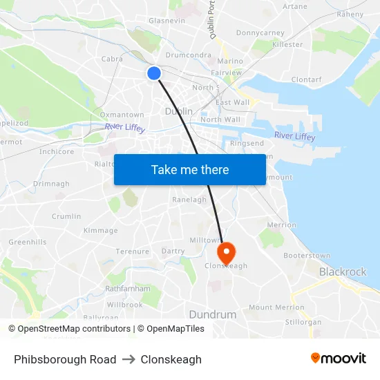 Phibsborough Road to Clonskeagh map
