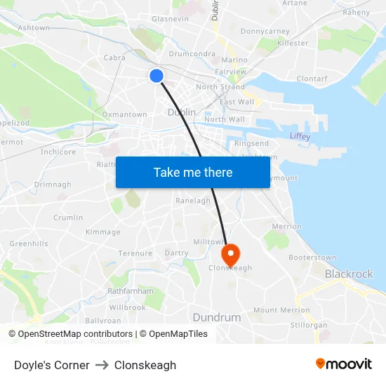 Doyle's Corner to Clonskeagh map