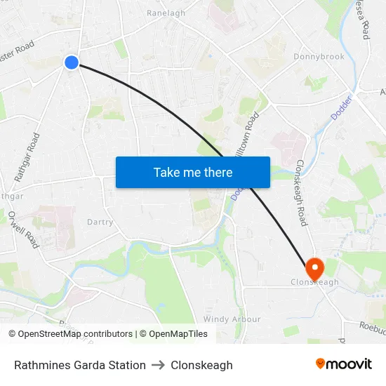 Rathmines Garda Station to Clonskeagh map