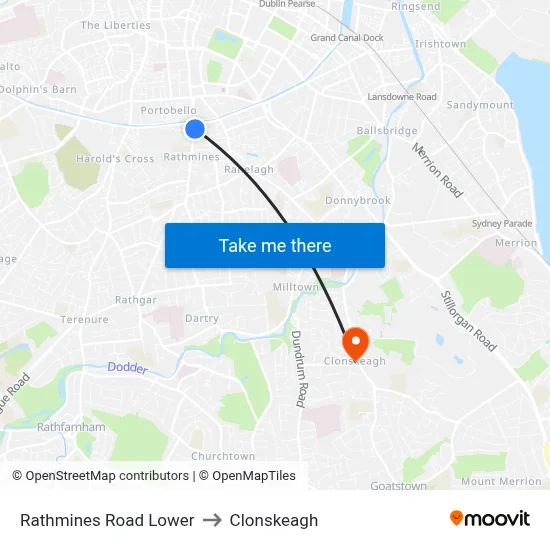 Rathmines Road Lower to Clonskeagh map