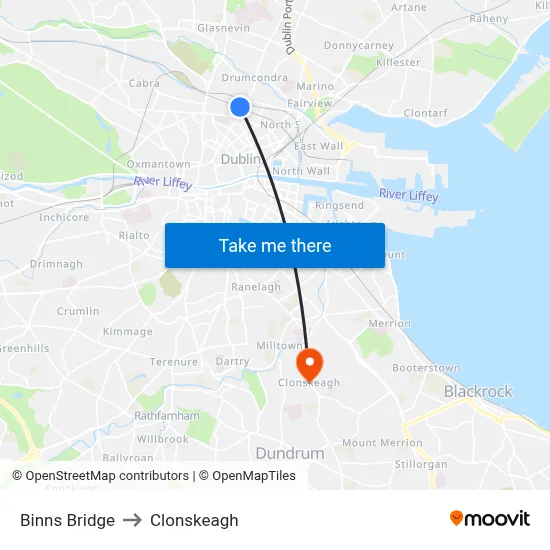 Binns Bridge to Clonskeagh map