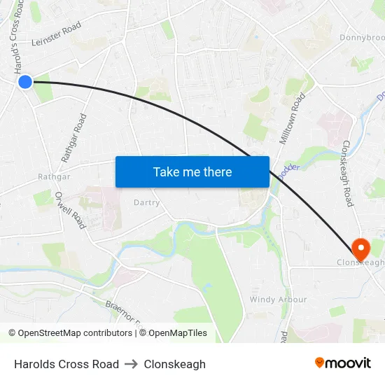 Harolds Cross Road to Clonskeagh map