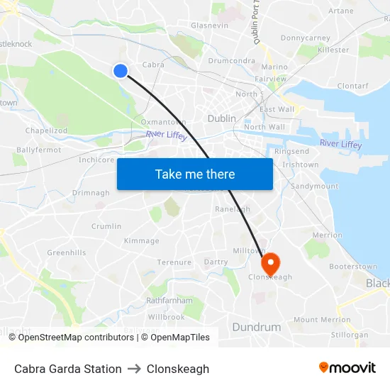 Cabra Garda Station to Clonskeagh map