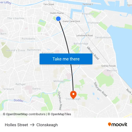 Holles Street to Clonskeagh map