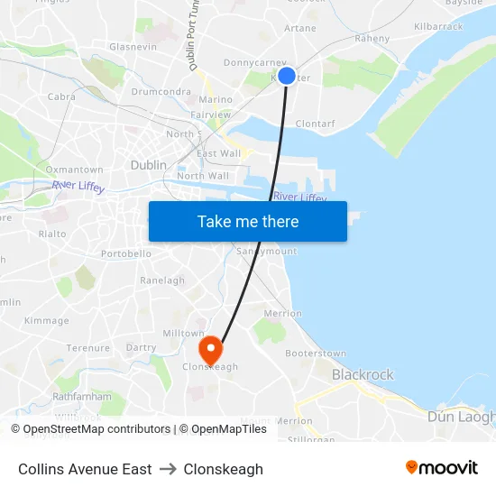 Collins Avenue East to Clonskeagh map