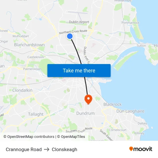 Crannogue Road to Clonskeagh map
