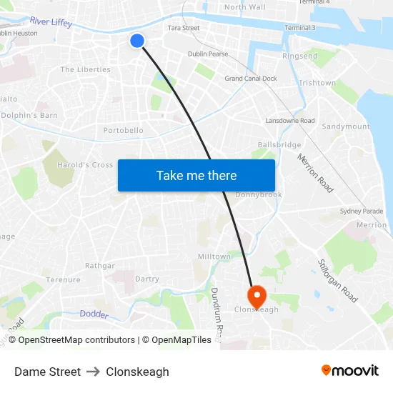 Dame Street to Clonskeagh map