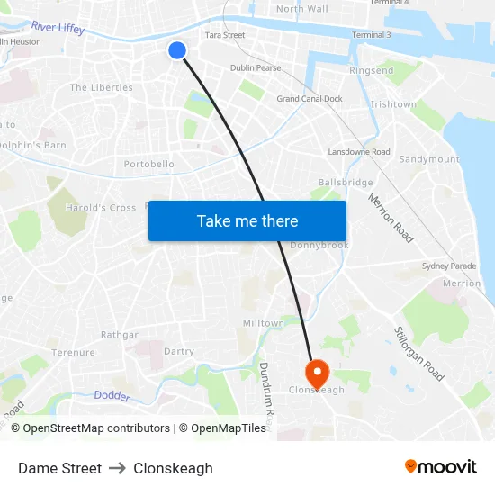 Dame Street to Clonskeagh map