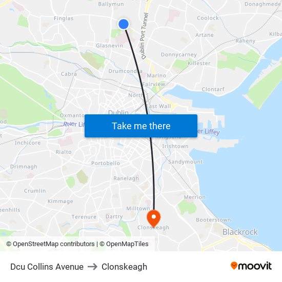 Dcu Collins Avenue to Clonskeagh map