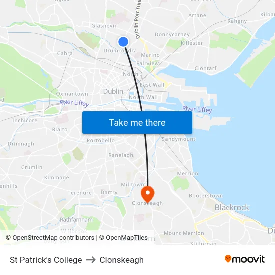 St Patrick's College to Clonskeagh map