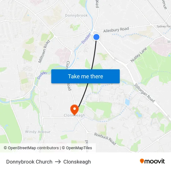 Donnybrook Church to Clonskeagh map