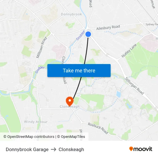 Donnybrook Garage to Clonskeagh map