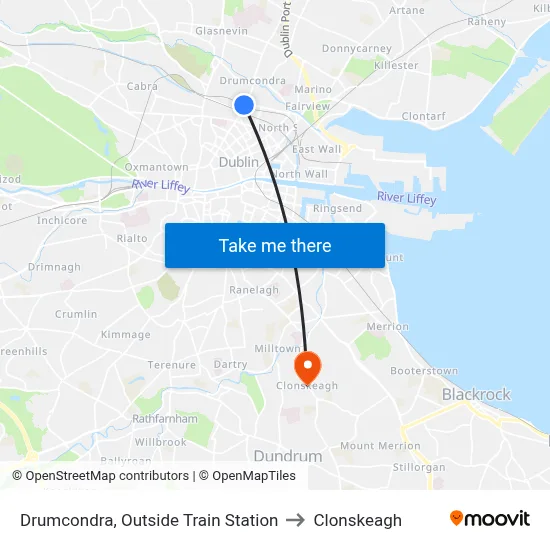 Drumcondra, Outside Train Station to Clonskeagh map