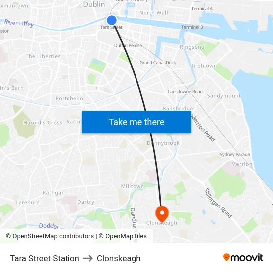 Tara Street Station to Clonskeagh map