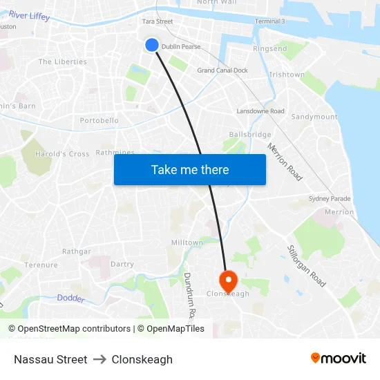 Nassau Street to Clonskeagh map
