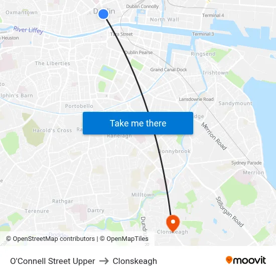 O'Connell Street Upper to Clonskeagh map