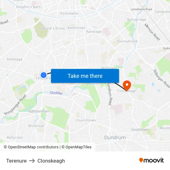 Terenure to Clonskeagh map
