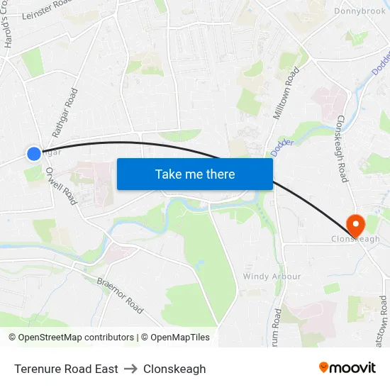 Terenure Road East to Clonskeagh map