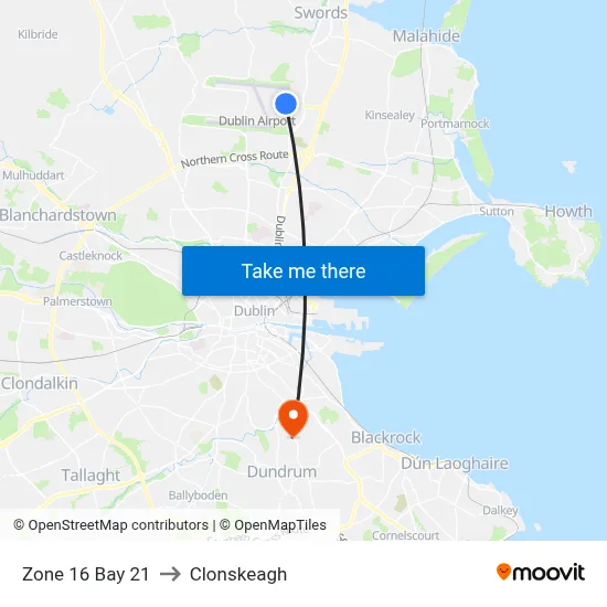 Zone 16 Bay 21 to Clonskeagh map