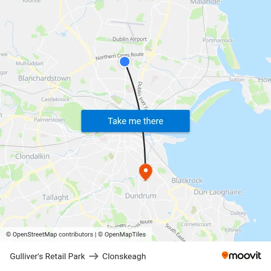 Gulliver's Retail Park to Clonskeagh map