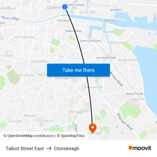 Talbot Street East to Clonskeagh map